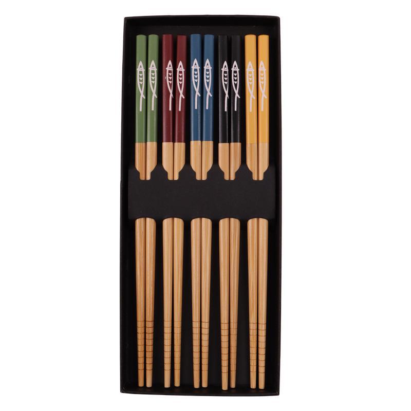 Набор бамбуковых палочек для японской сайры: Пятицветный, нескользящий, 22,5 см, для приготовления пищи и столовой.