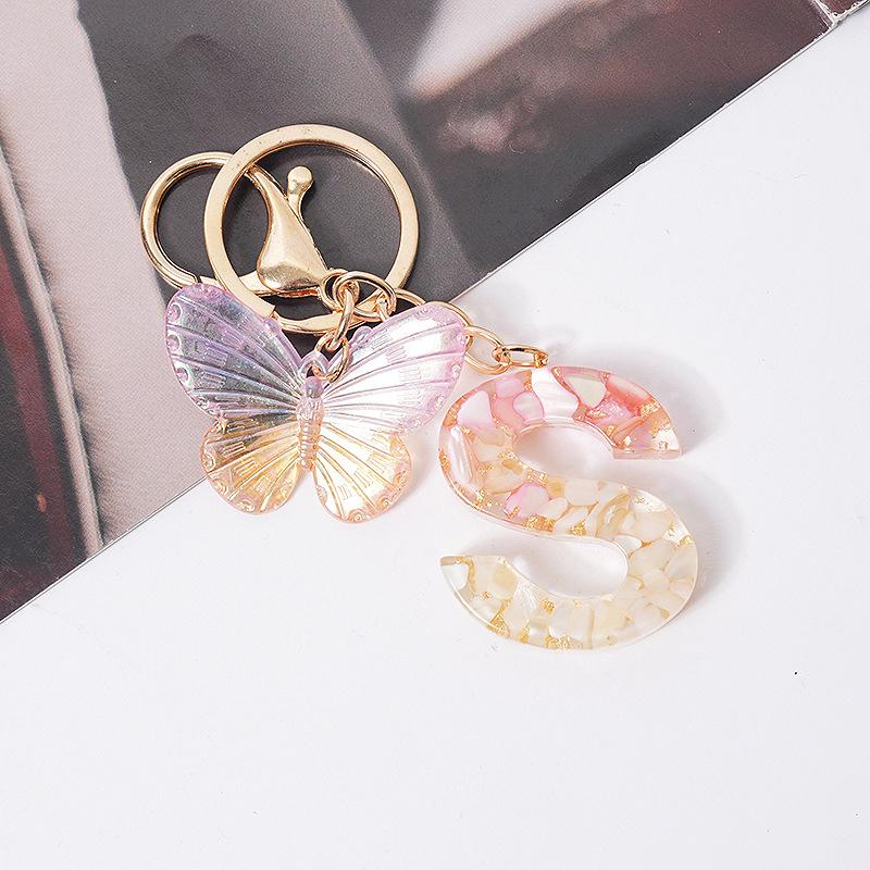 Розовая мечта Бабочка 26 букв от А до Я брелок из смолы 26 инициалов Белый камень сусальное золото кулон брелок для рюкзака подвеска сумка Декор