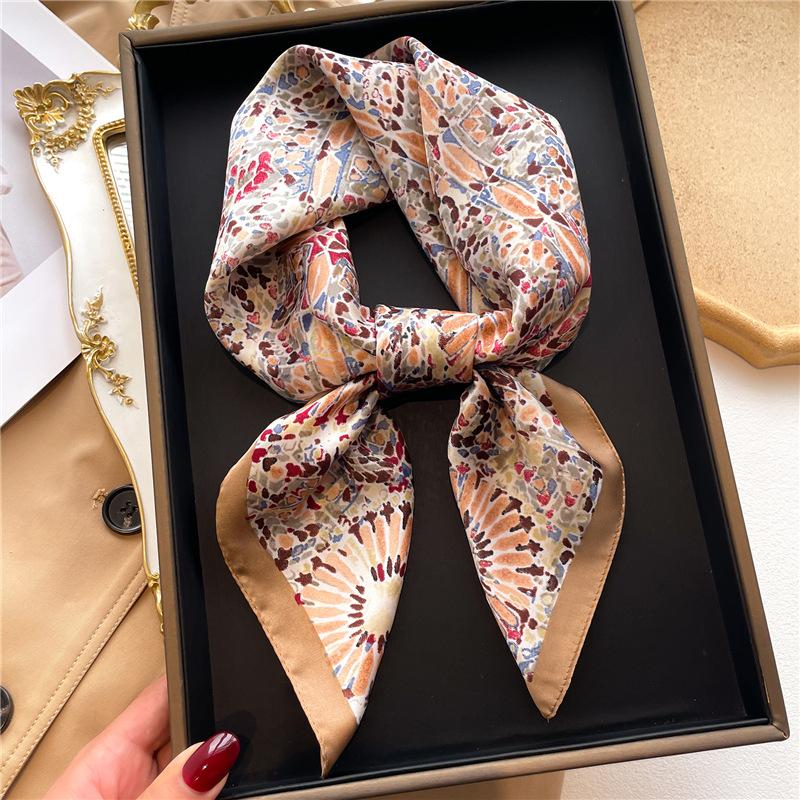 Vintage Scarves for Women Shawl Floral Print Soft Satin Hijab Scarf Female 70*70cm Luxury Brand Square Shawls Scarfs For Ladies