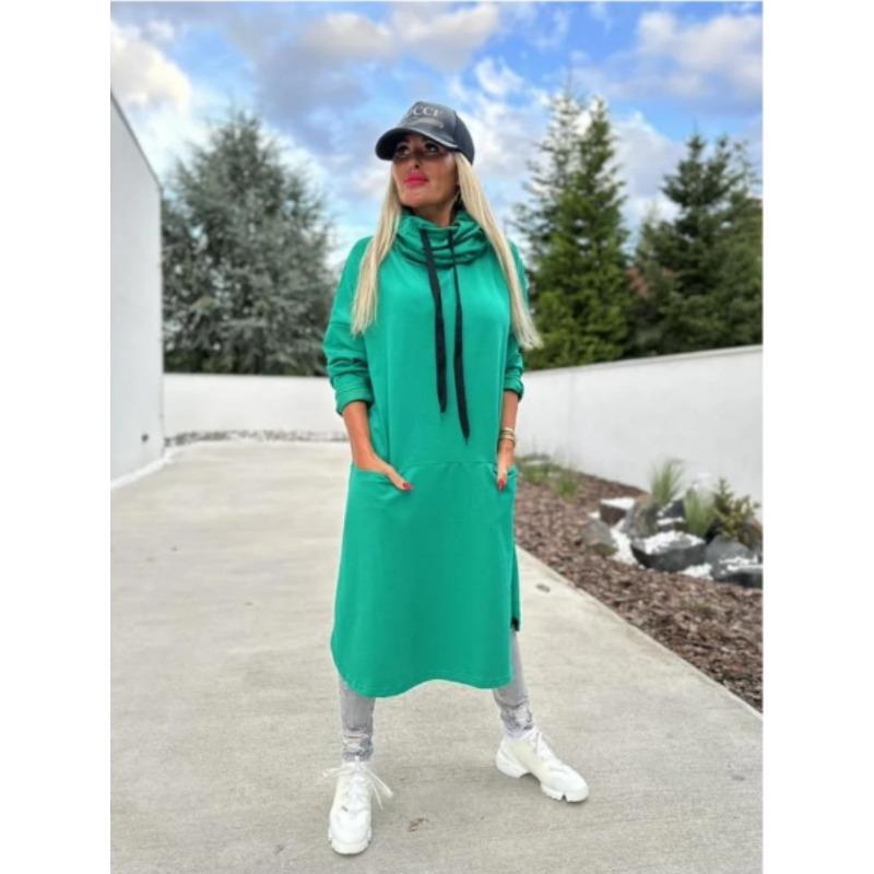 DAFIFY Женская мода весна осень однотонный принт длинный рукав высокий ворот свободная талия повседневные платья