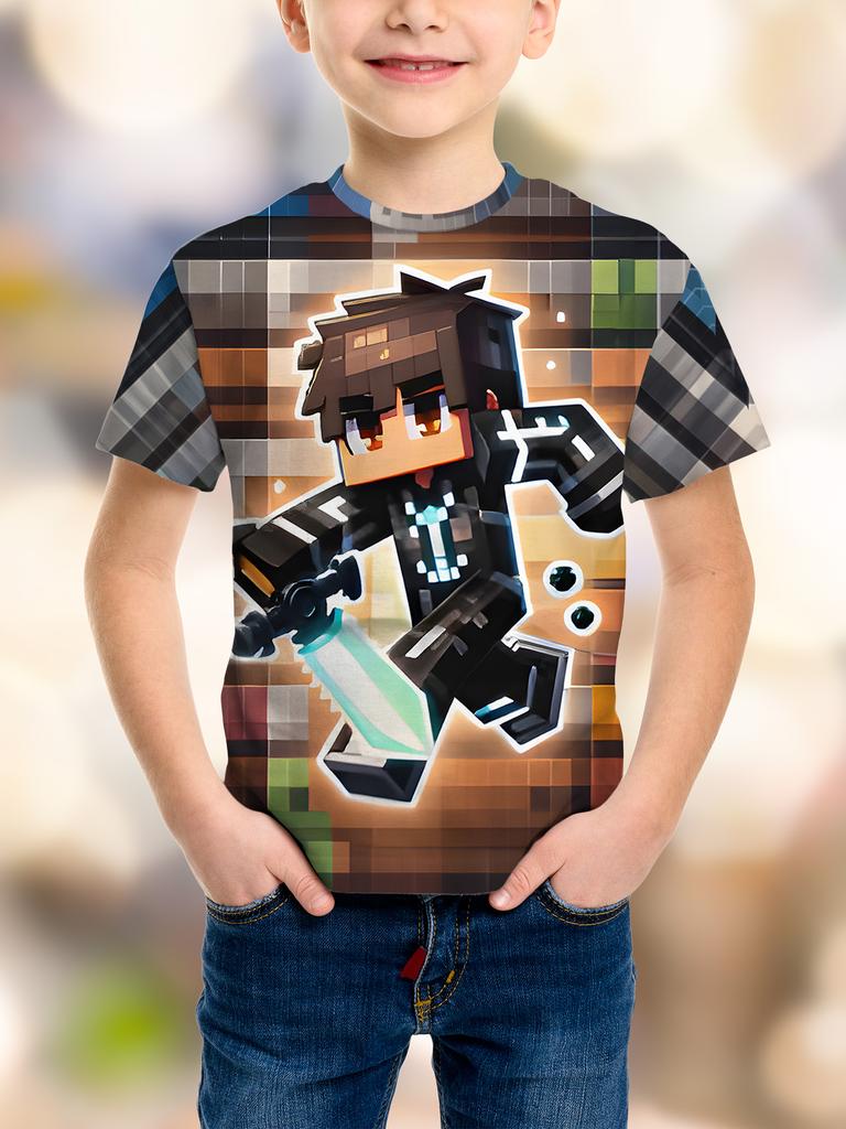 Модная Игра Пиксельная День Рождения 3D Печать Детская Футболка Юмор Смешной Мальчики Новинка Подарок Короткий Рукав Te