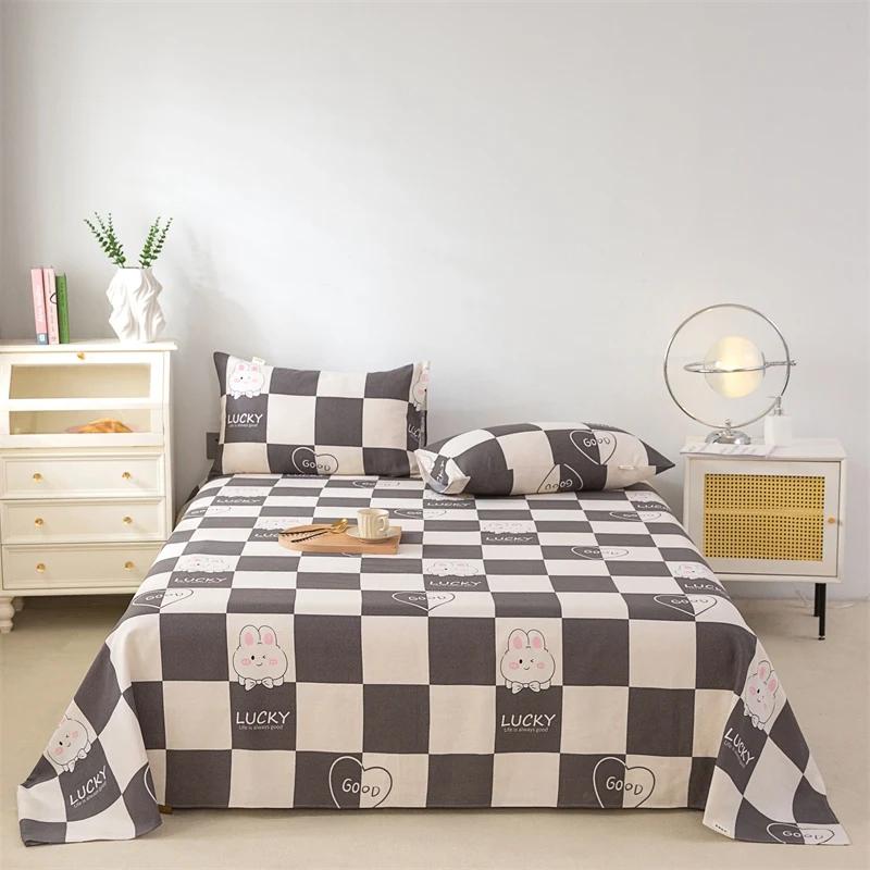 Cute Cartoon Panda Bed Sheet Set Cotton Thickened Green Plaid Bed Cover Soft Breathable 3Pcs Bedding Set for Kids Boys Girls