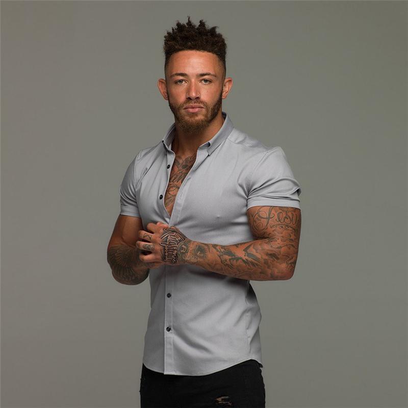 Men's Fashion Dress Shirt Summer Classic Slim Fit Button Short Sleeve Shirts for Men Casual Business Male Hipster Social Shirt