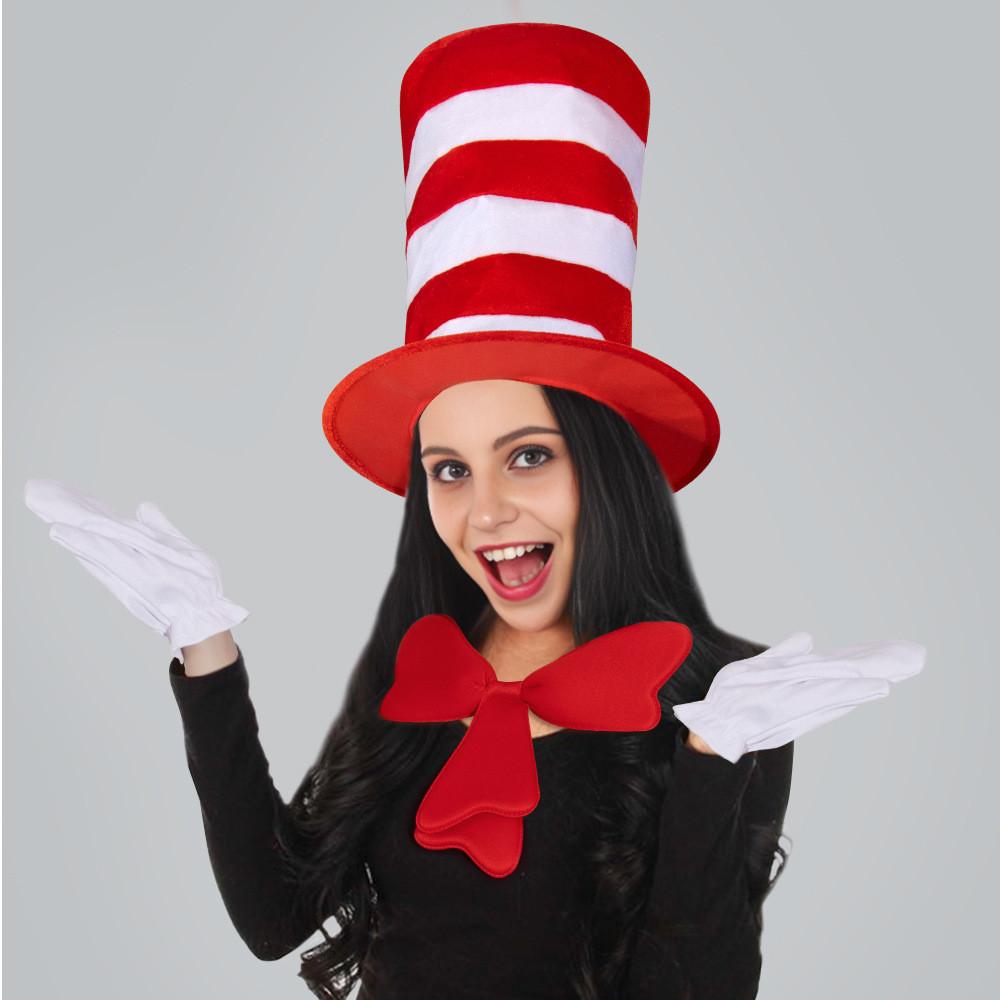 Seuss Dr Cat In The Hat Cosplay Set With Bow Tie Gloves For Costume Christmas