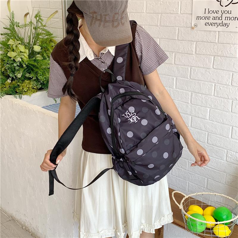Schoolbag Polka Dot Backpack Female and Girl Versatile Lightweight Large Capacity Commuter Backpack Outdoor Travel School Bag Trendy Cool Cute