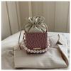 Pearl Handbag Mobile Phone Small Square Bag Temperament Solid Color Aesthetic Crossbody Bag Shoulder Bag Women