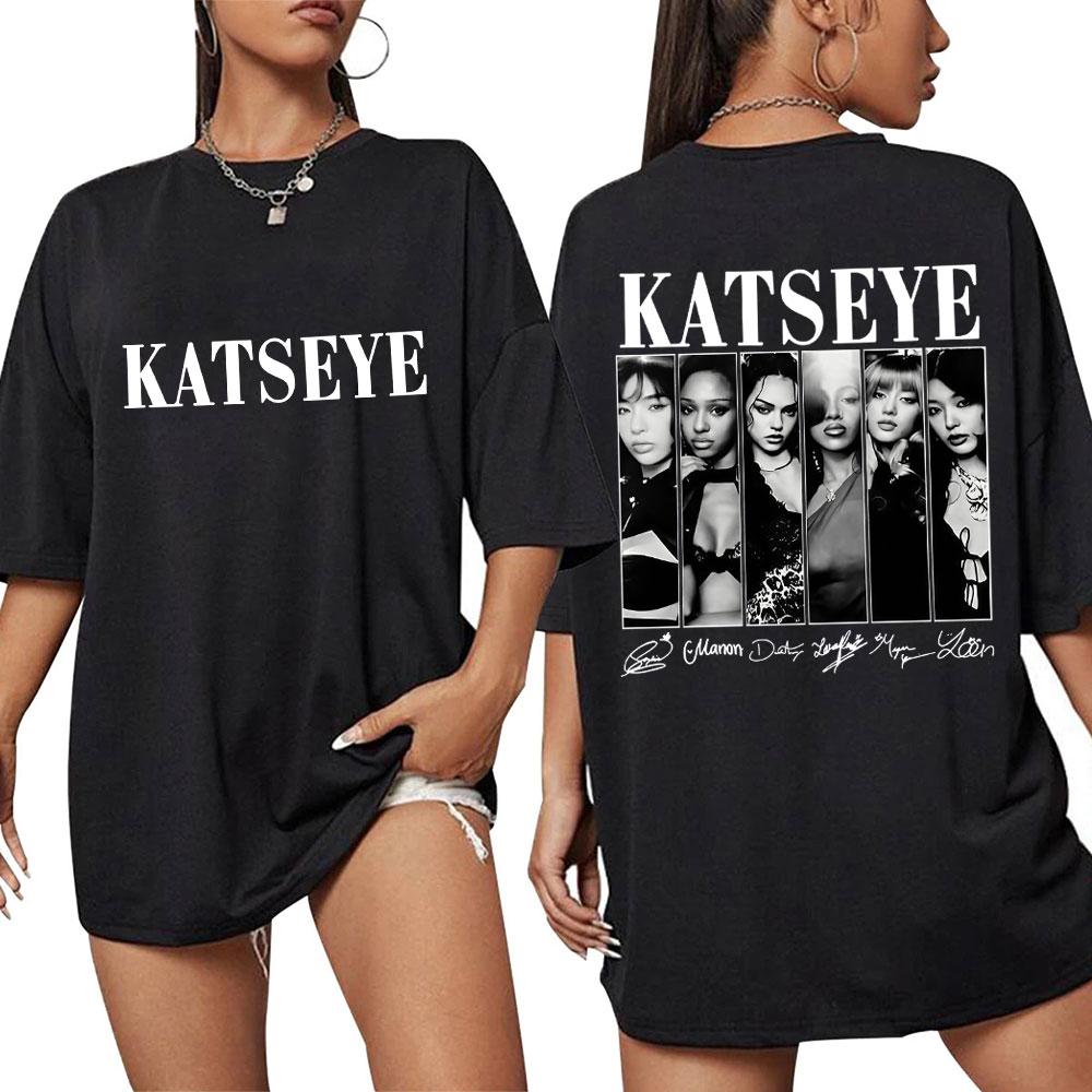 Vintage Korean Style Katseye Graphic T Shirts Kpop Fashion Unisex Women Popular Tshirt 100 Cotton Oversized T Shirts Streetwear