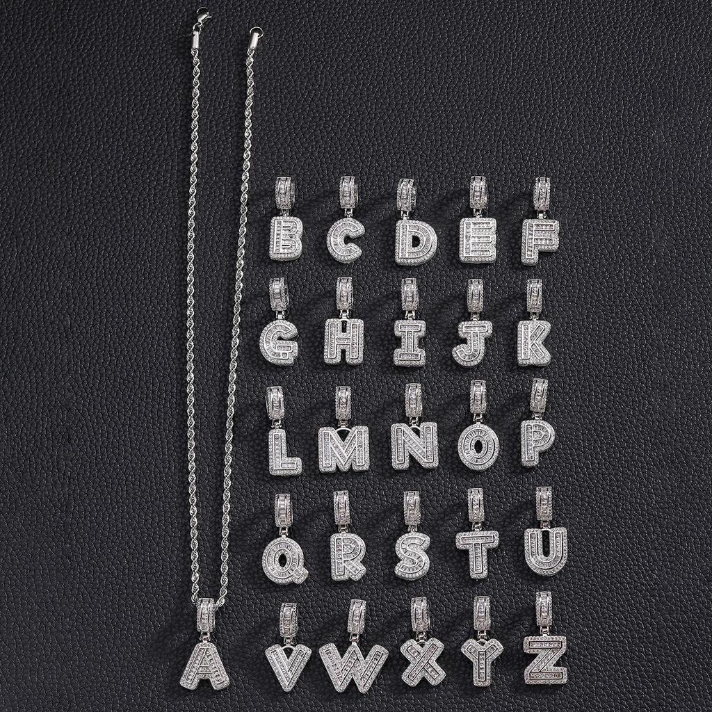 Zircon Inlaid Rock Sugar Initial Pendant Necklace - European & American Hip-Hop Style