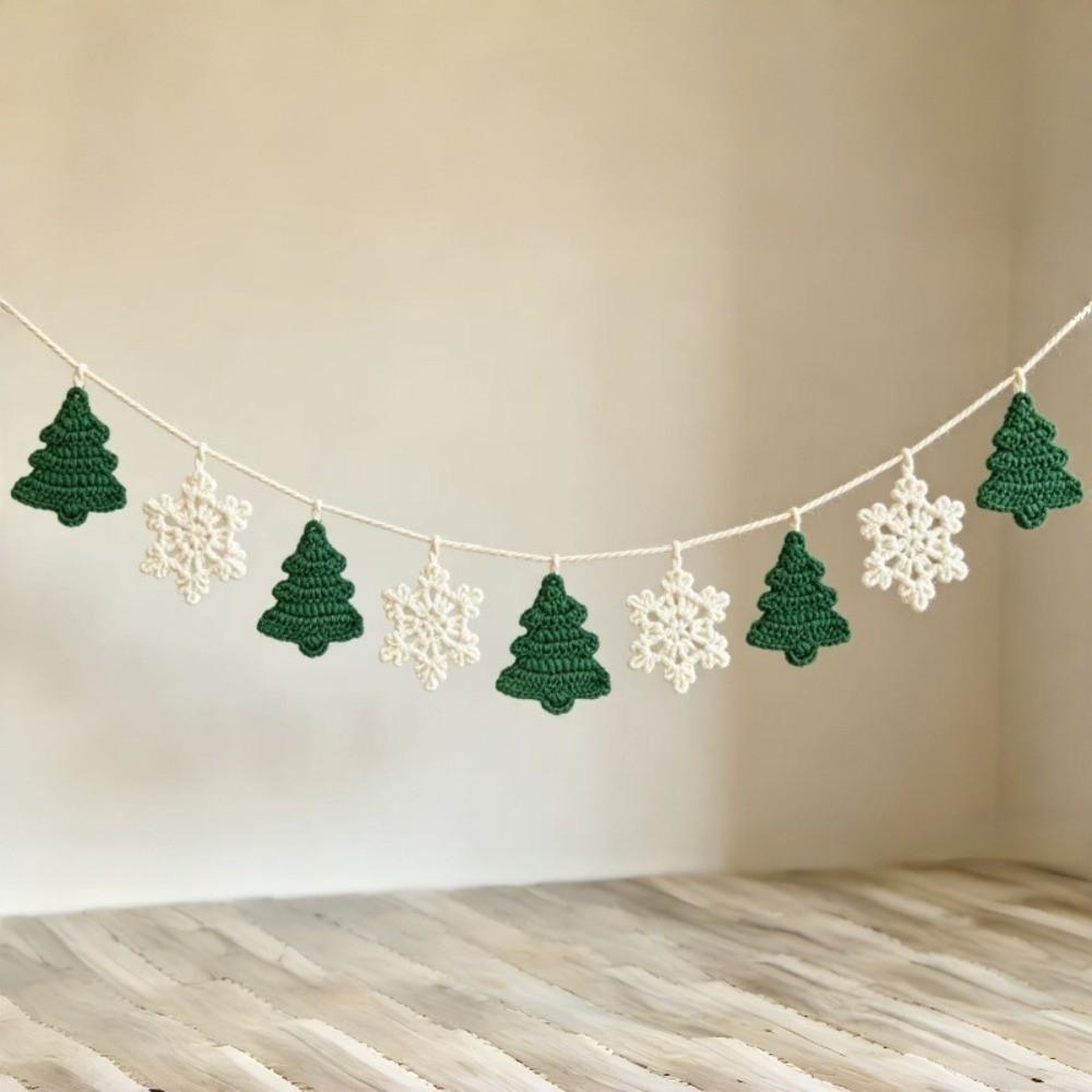 Acrylic Fiberd Christmas Garland Bunting Knitted Holiday Banner Festival Crochet Garland Home