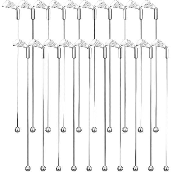 Hushee 10 Pcs Metal Golf Cocktail Stirrers Swizzle Stir Sticks 7.87 Inch Reble Drink Stirrer Sticks Party Decorations Golf Party Clubhouse and Outing