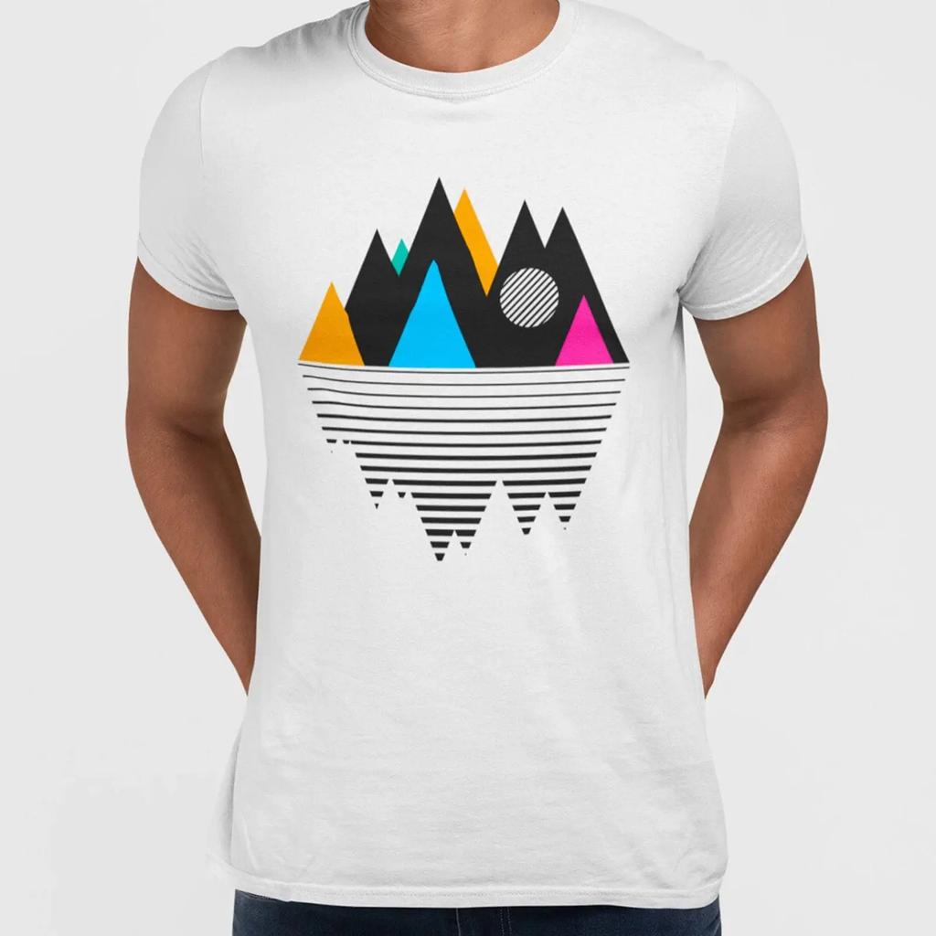 Minimal Design T Shirt Mountain Geometry Composition Vintage Designer Clothes Casual Top For Everyday Wear Unisex Soft