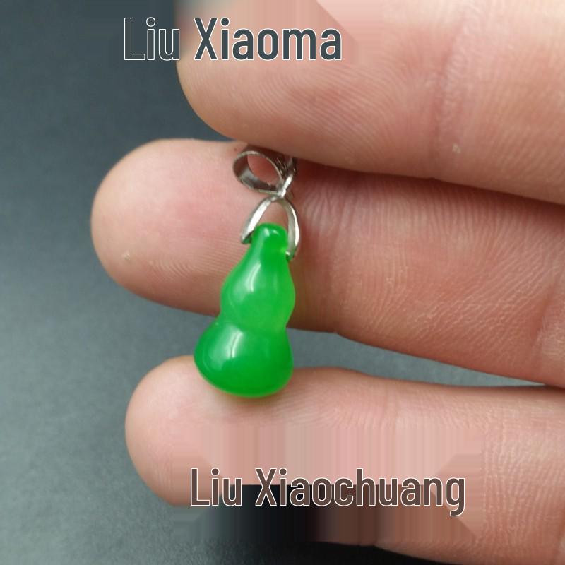 Emerald Green Jade Gourd Pendant - 3D Quartzite for Earrings, Necklaces