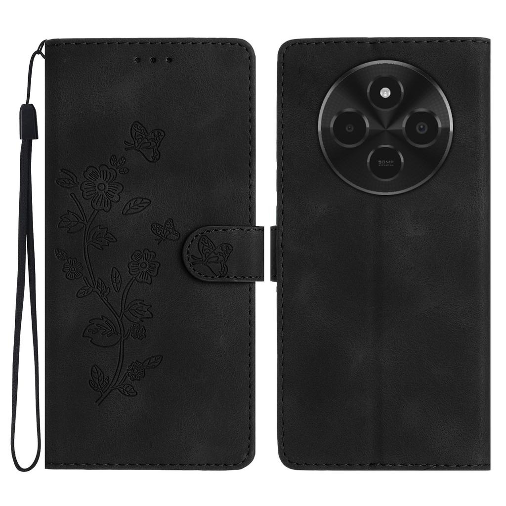For Xiaomi Poco C75 4G/Redmi 14R 5G/14C 4G Case Leather Imprinted Flower Phone Cover Wallet with Wrist Strap