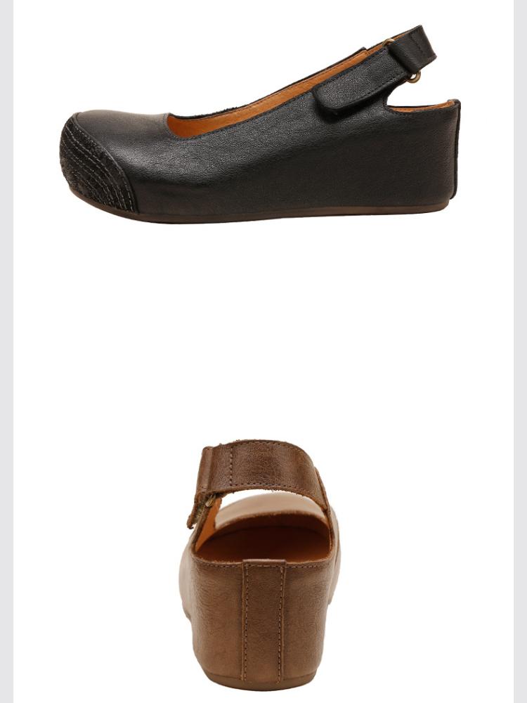 Johnature Сандалии на танкетке из натуральной кожи в стиле ретро. Удобная женская обувь с круглым носком на мягкой подошве.