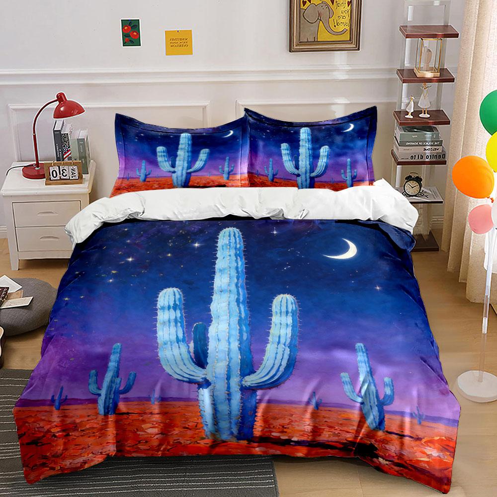 Blue cacti with stars. Bedding sets Duvet cover sets Duvet covers Pillowcases(1 * Duvet Cover 2 * Pillowcases without duvet insert)