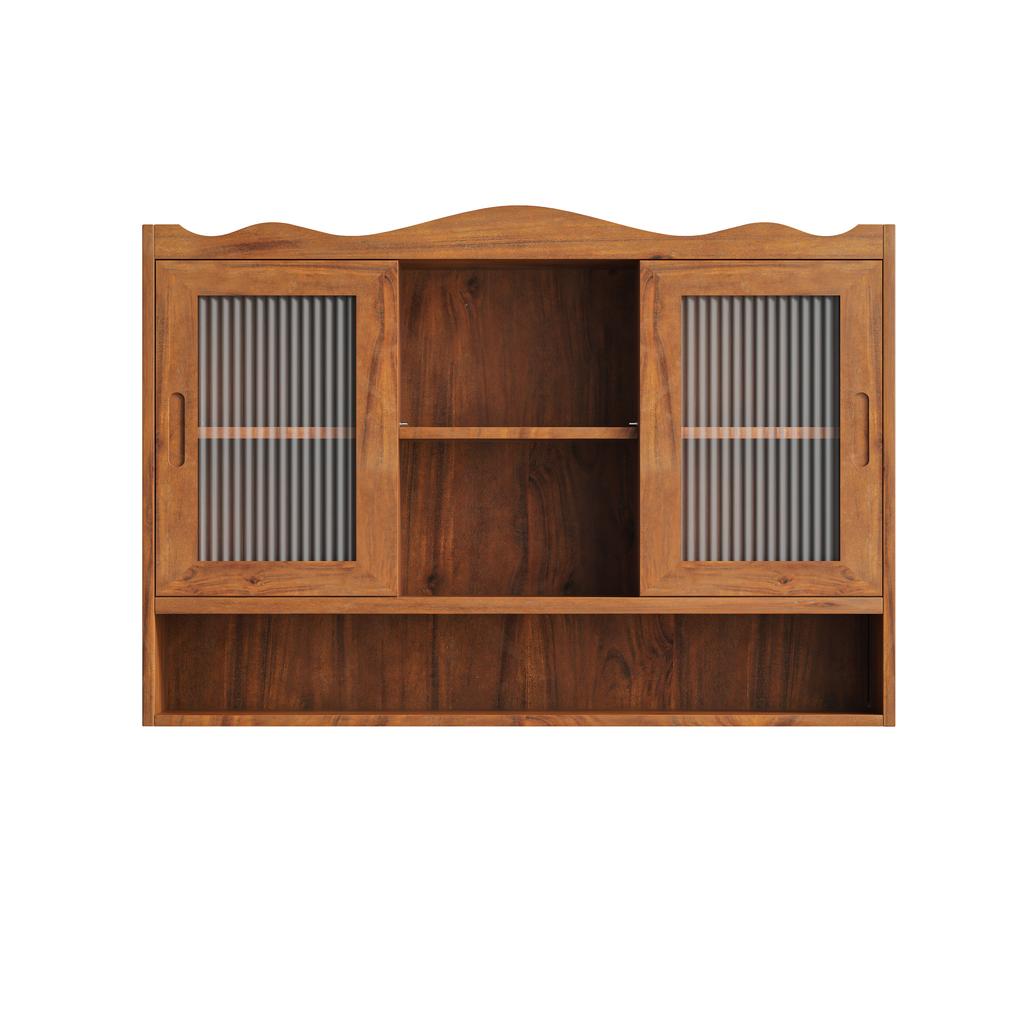 90CM Retro 2 Door Sliding Cabinet Three Layers of Storage Space,Suitable for Bathrooms,Kitchens,Dining Rooms,Brown