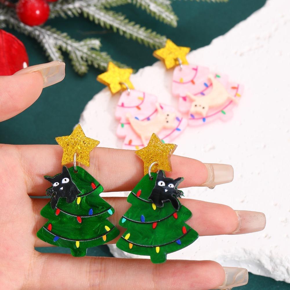 Cartoon Style Stud Earrings Acrylic Material Star Earrings Sweet Tree Earrings Women Wear