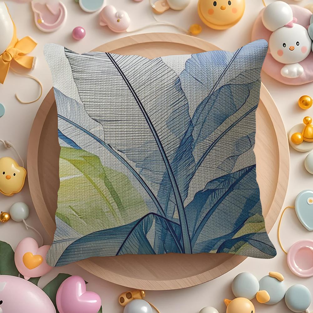 Banana Leaves Cushion Cover DoubleSided Printed Organic Linen Pillow Cover Decorative for Sofa Home