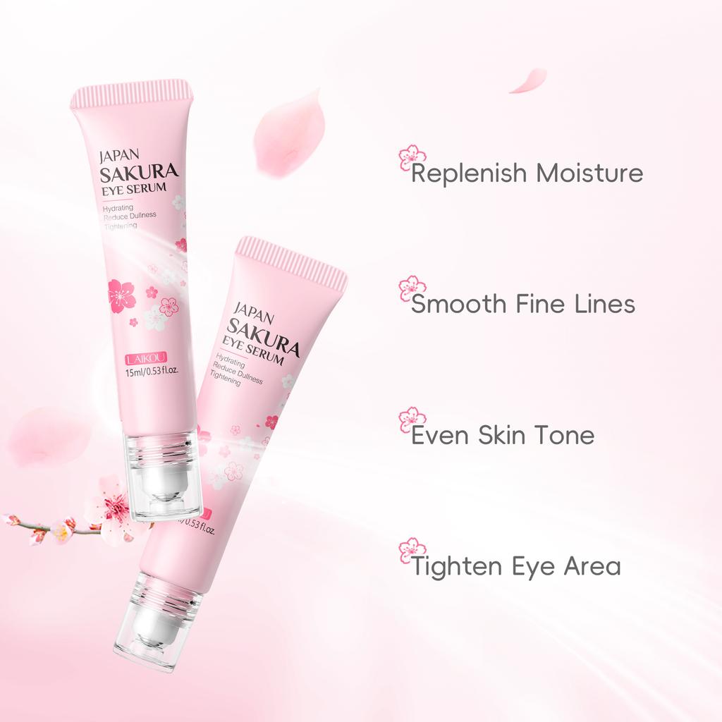 LAIKOU Sakura Eye Serum Roller Massage Гиалуроновая кислота Уход за кожей Крем от мешков под глазами Увлажняющий Темные круги 15 мл