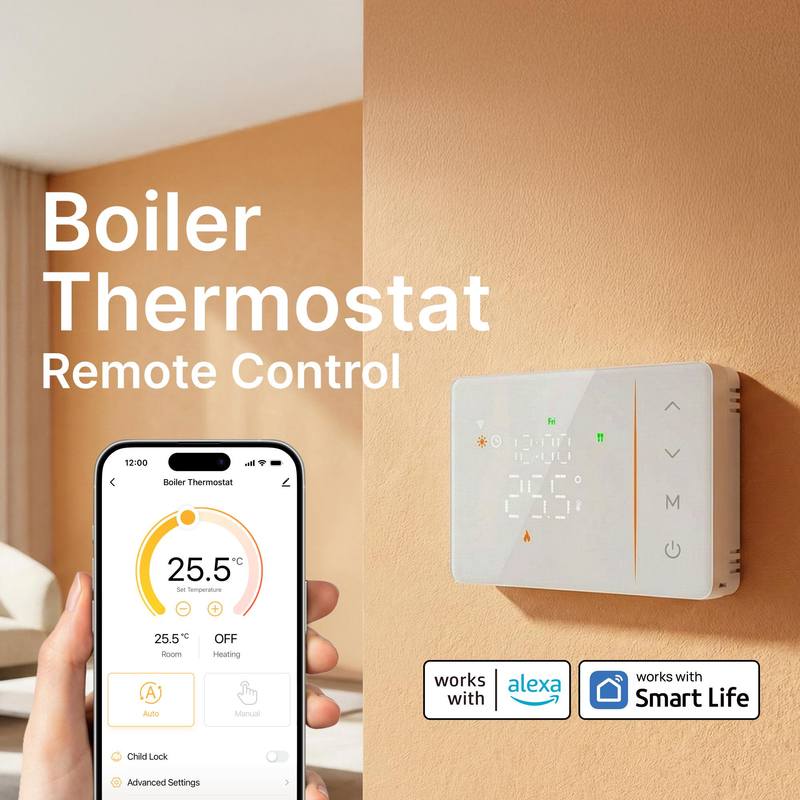 Tuya smart battery powered wifi thermostat gas boiler switch heating/cooling programmable remote control support alexa google