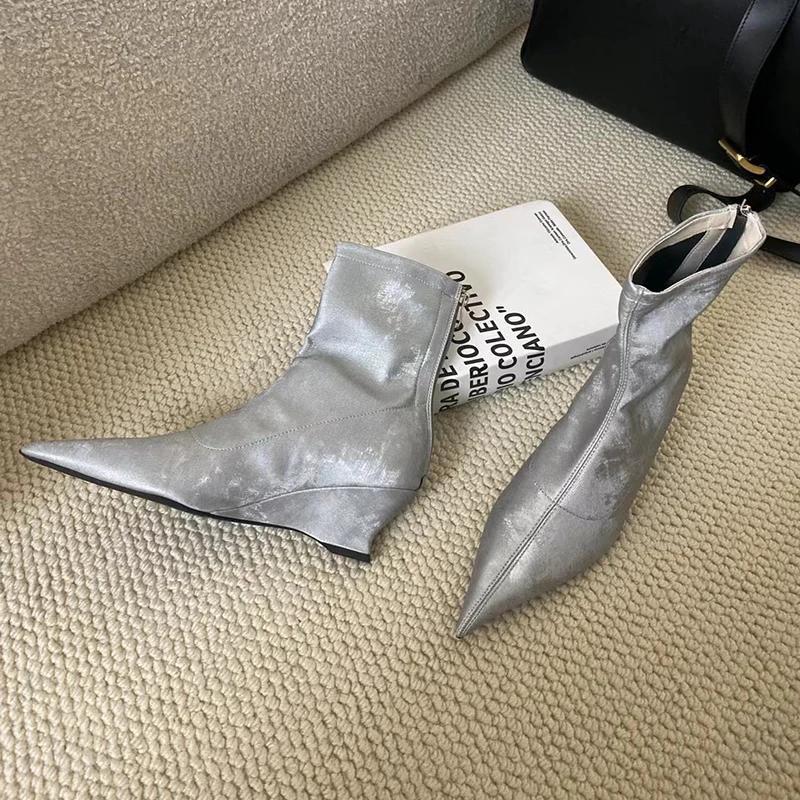 Зимние женские эластичные современные сапоги модные короткие ботильоны с острым носком женские элегантные туфли на низком каблуке Botas Mujer