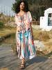 Plus Size Kaftan Multicolored Bohemian Printed Summer Long Beach Dress Women Cozy Homewear Outfit Swim Suit Cover Up Loose Caftan