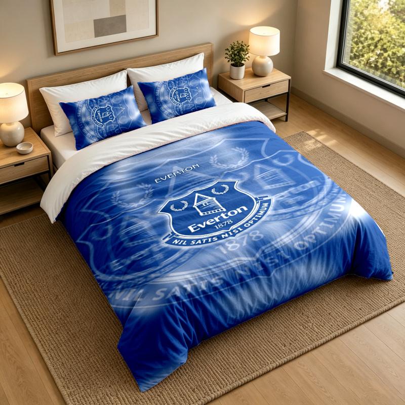 3-Piece Bed Sheet Set with Everton FC Design, 1 Flat Sheet and 2 Pillowcases for Bedroom