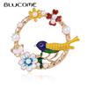 Enamel Animal Brooch Bird with Wreath Pins for Women Girls Coat Hat Bag Pins