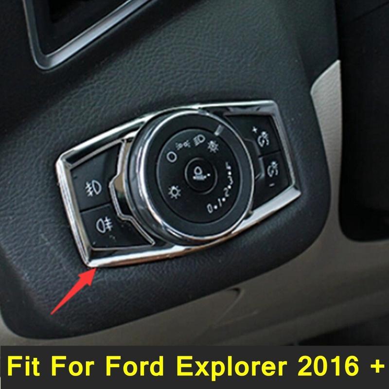 Car Styling Head Lights Headlights Lamp Switch Button Cover Trim For Ford Explorer 2016 2017 2018 Stainless Steel Interior