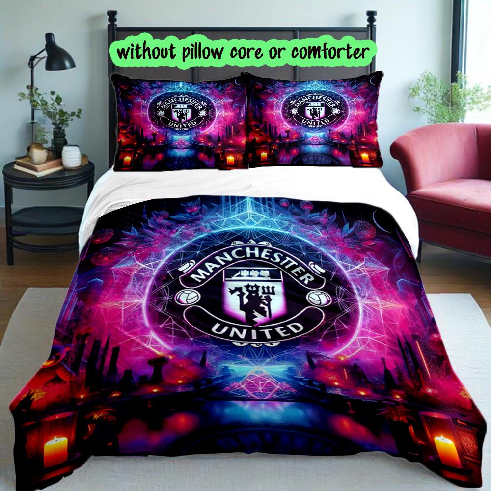 3pcs Manchester United Manchester City Pattern Duvet Cover and Pillowcases, Home Textiles Skin-friendly Machine Washable, Unique Birthday Gift