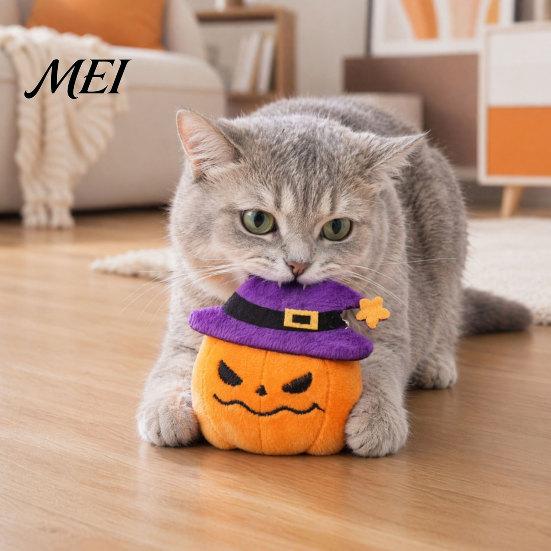 Plush Halloween Pet Toy Theme Cat Toy, Soft Ghost Bat Pumpkin Cute Bite-resistant Stuffed Chew for Indoor Cats Boredom Relief Holiday Photography