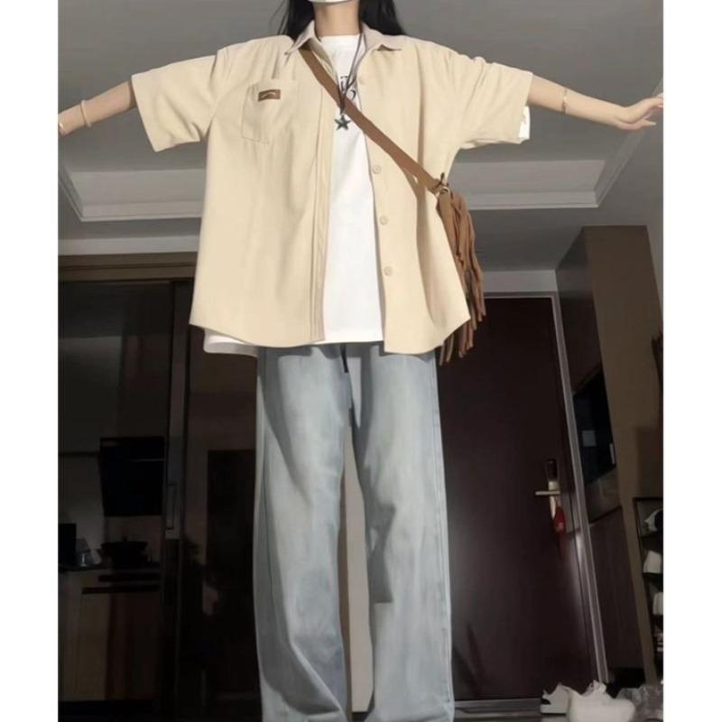 Женские рубашки с коротким рукавом Японские милые американские кардиганы Блузки Летняя свободная повседневная мода Женская одежда