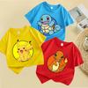 2025 Pikachu футболка для девочек и мальчиков Детская летняя одежда Детские футболки Kawaii с коротким рукавом Детские короткие топы с покемонами Футболки с аниме