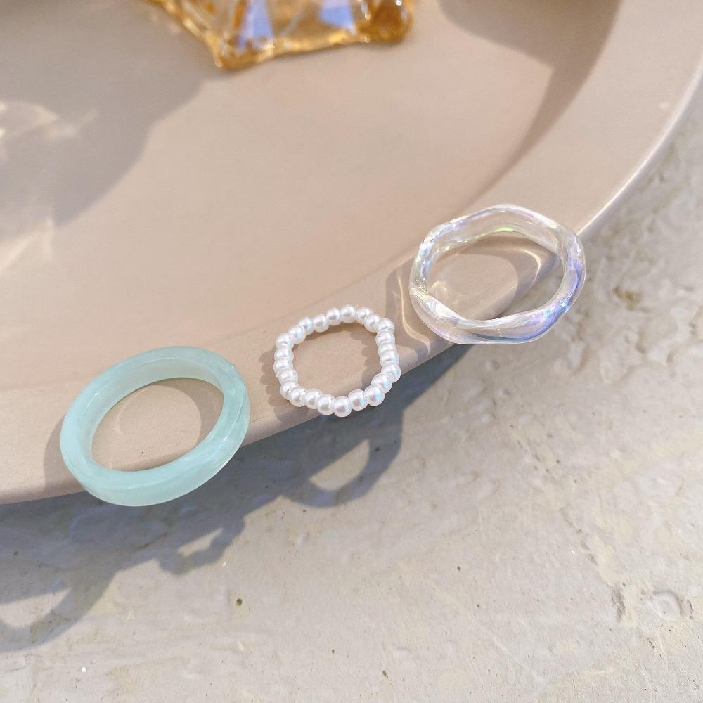 Street Essentials Women Pearl Ring Set Popular Accessories Korean Style Resin Ring Party Favors