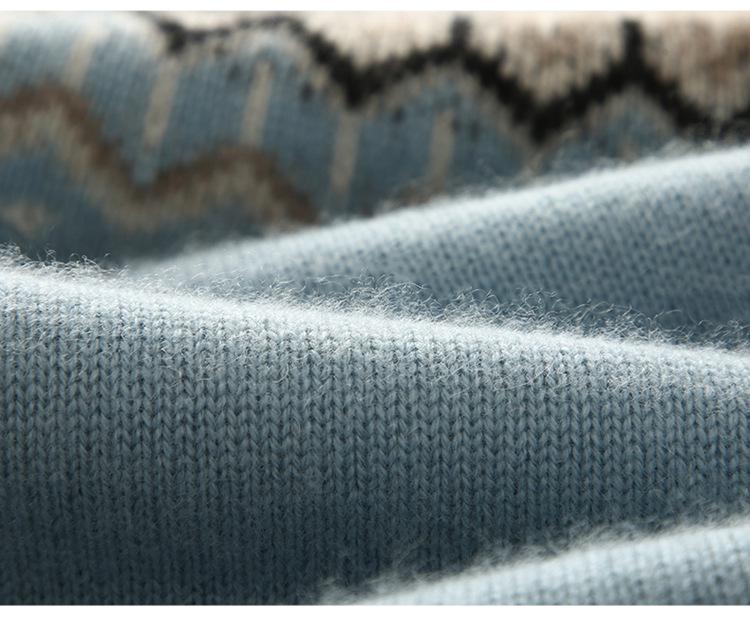 Женский утолщенный кашемировый пуловер с узором Fair Isle - Круглый вырез, Длинный рукав, Двухслойный жаккард из шерсти
