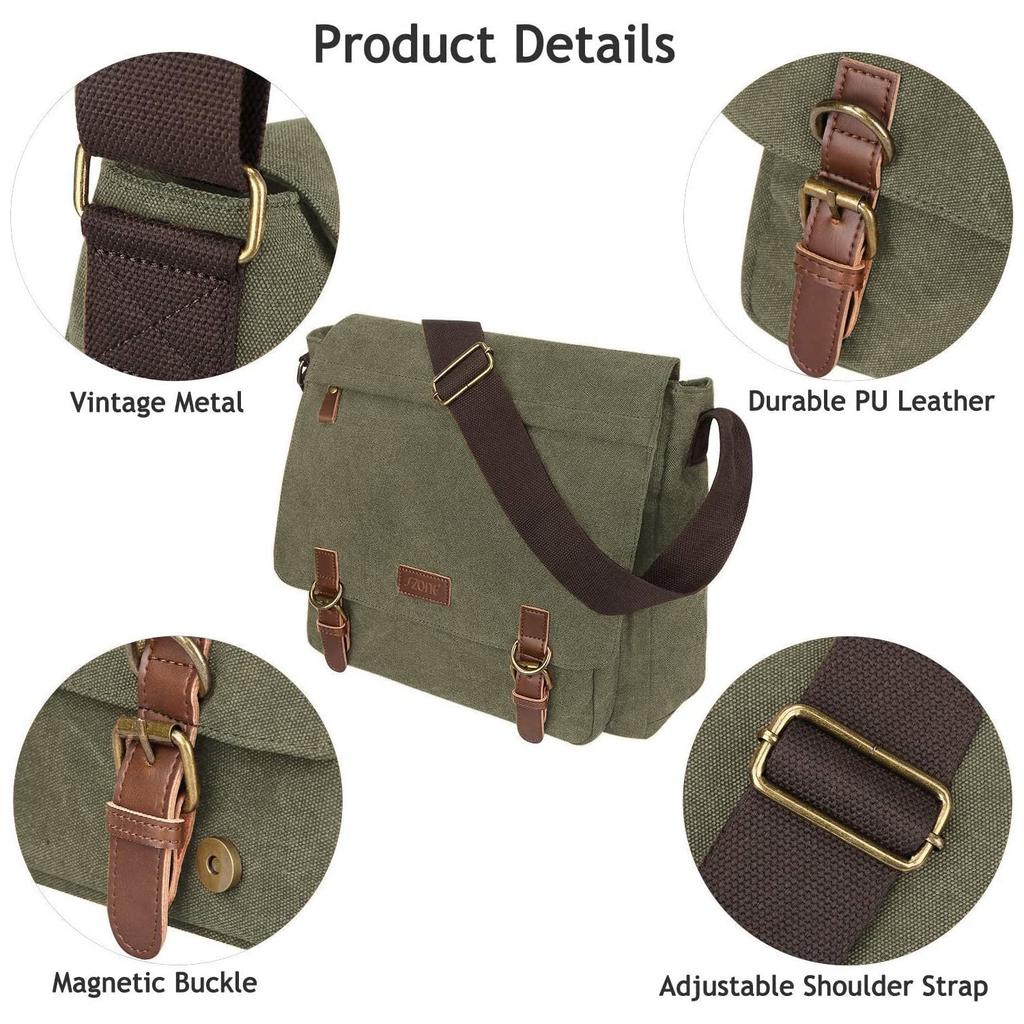 Сумка через плечо для совместимого с Messenger One Large For School [S-ZONE] Мужская, 12,9/15,6 дюйма, Сумка, Холщовая, Плечо, Вместимость, Многофункциональная,