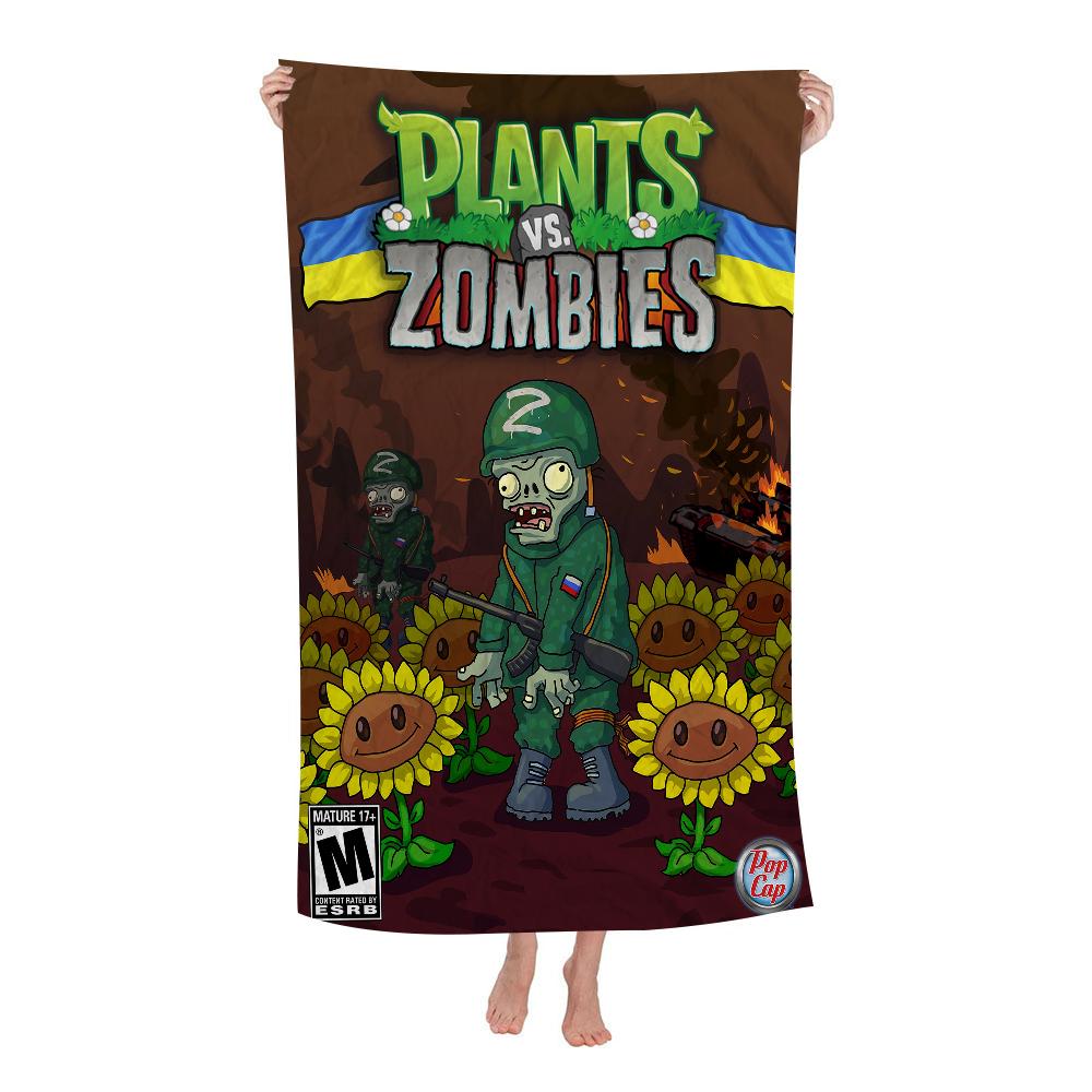 Полотенце для пляжа Plants Vs Zombies Мультяшное Милое Летнее Детское Большое для Ванны Бассейна Пляжа Микрофибра Впитывающее для Плавания Путешествий