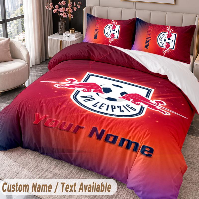 RB Leipzig FC Printed Bedding Set Custom Name Text 1 Duvet Cover 2 Pillowcases For Bedroom