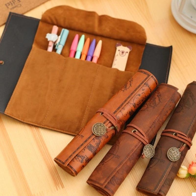 1 шт. Креативная карта сокровищ Ретро ПУ кожа Большая вместимость Пенал Милая и простая Канцелярская коробка Пенал