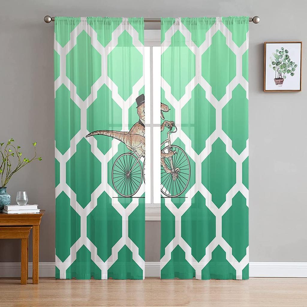Moroccan Ombre Geometry Kawaii Dinosaur Translucent Voile Curtains For Bedroom Space Living Room Kitchen Area Drapes Chiffon Tulle Curtains