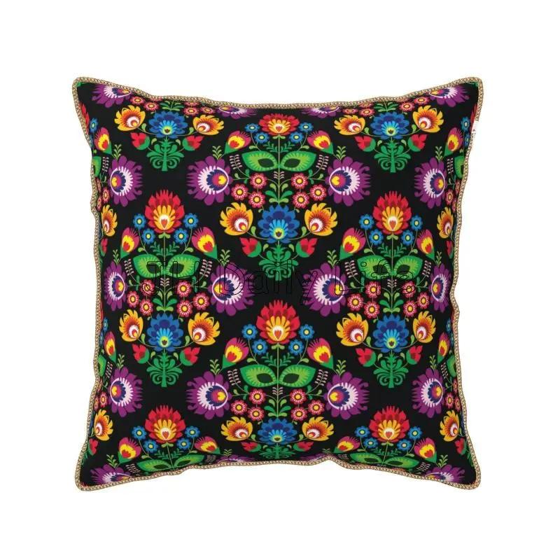 Poland Polish Florals Folk Art Flowers Soft Velvet Throw Pillow Case x Inch Pillow Cover for Home Sofa Couch Bed Car Decor
