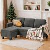 Reversible corner sofa - Bealife - Modular L-shaped sofa - 3 places - Pouf - Corduroy - Gray - 188 x 136 x 89 cm
