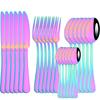 24pcs Dinnerware Set Stainless Steel Tableware Set Knife Fork Spoon Flatware Set Rainbow Dishwasher Safe Silverware Cutlery Set