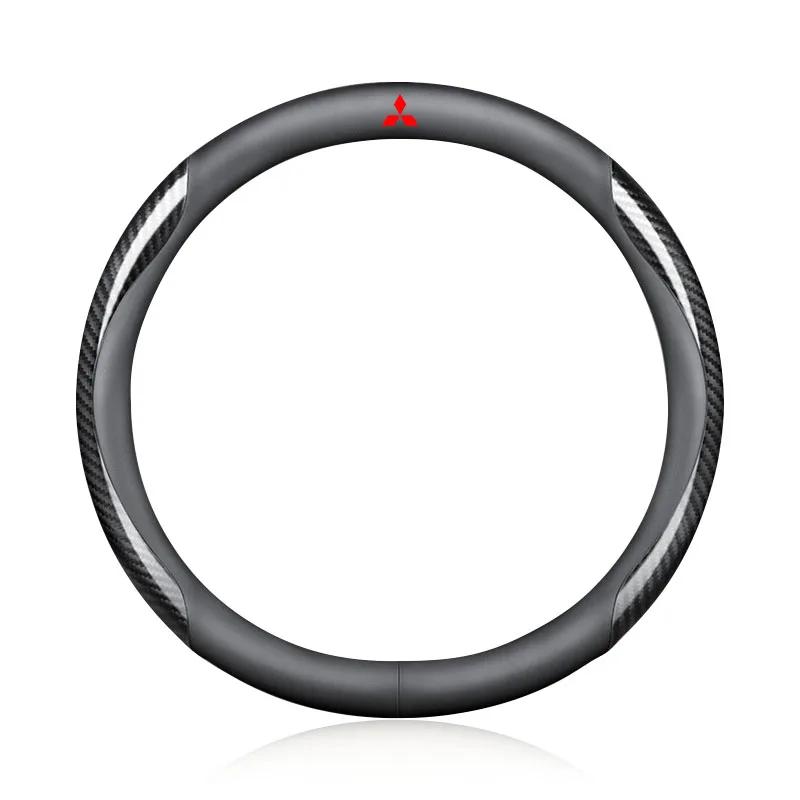 Car Steering Wheel Cover Carbon Fiber Leather For Mitsubishi ASX Lancer Pajero Outlander L200 EVO Lancer EX Motors Metal Label