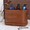 Double-Layered Toiletry Bag for Men Dad Husband Lightweight Leather Travel Shaving Kit Organizer Cosmetic Zipper Pouch