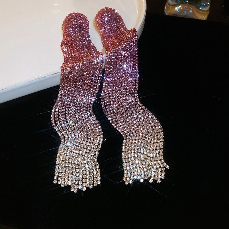 Silver needle zircon geometric fringed earrings light luxury high-end autumn and winter earrings women's new popular earrings