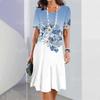 Elegant Women’S Dresses Fashion Women Shorty-Sleeved Top Casual Ladies Loose A-Line Dress Pullover Simplicity Flowers Clothing