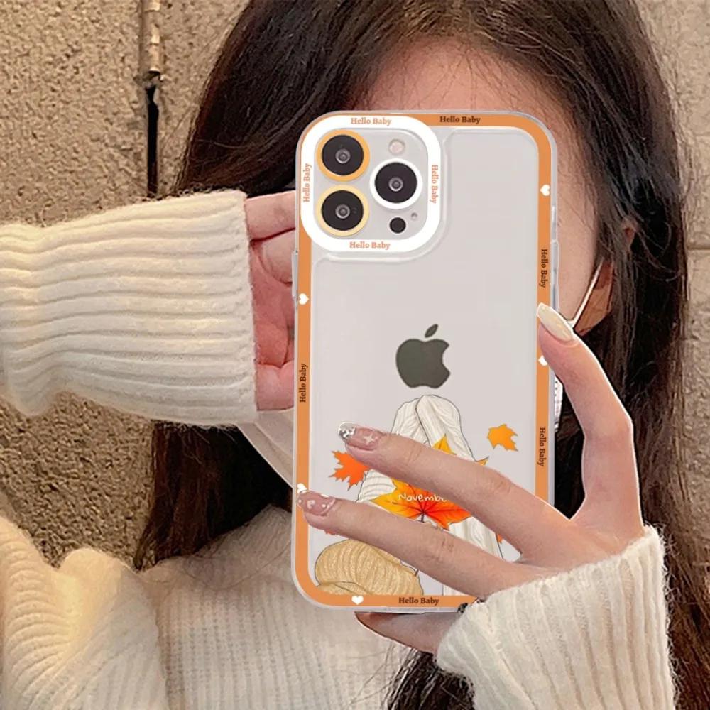 Счастливая осенняя девушка Тыква Осенний чехол для телефона Для IPhone 15 11 12 13 14 Mini Pro Max XR X XS TPU Прозрачный чехол