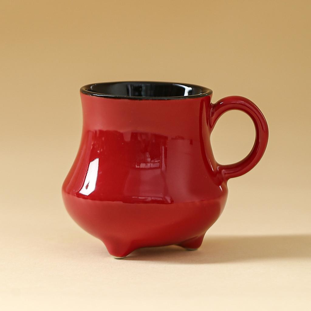 Forbidden City red three-legged teacup with handle Kung Fu tea set small household tea cup high-end ceramic tea drinking small master cup