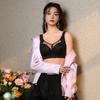 Large size embroidered tube top bra, large chest showing small thin cup underwear, close sub-breasts, wide shoulder straps, soft steel ring adjustment